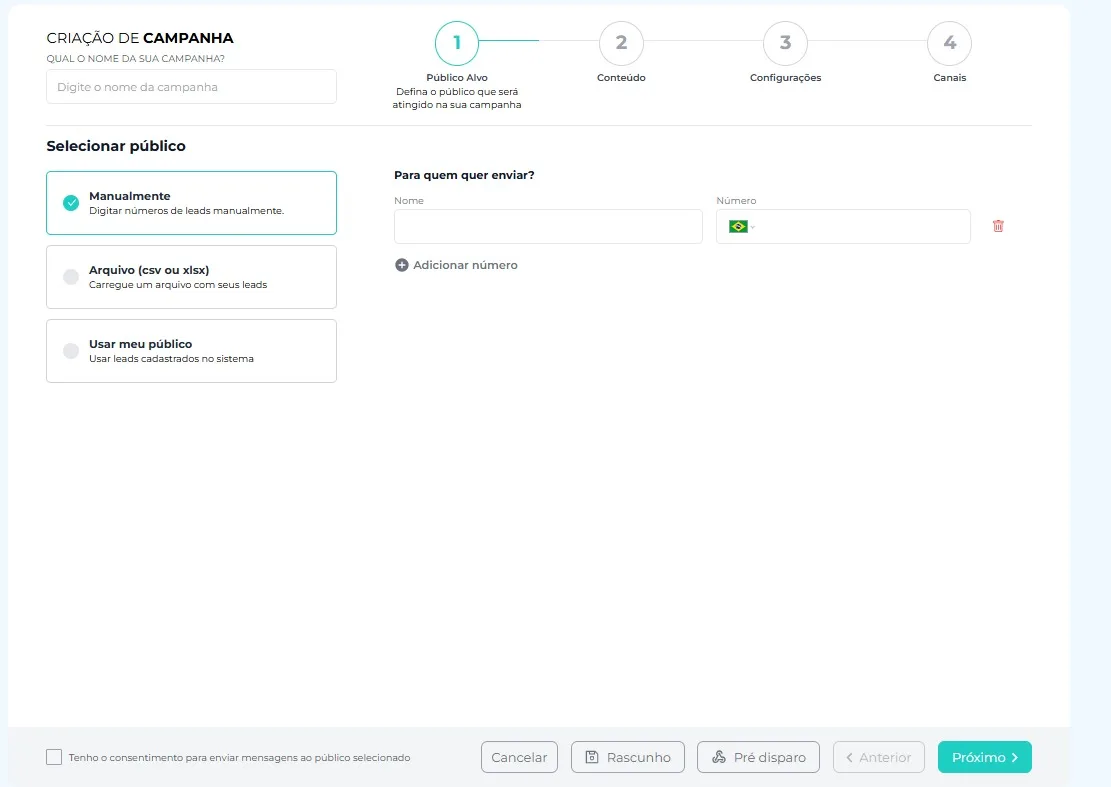 etapa 01 campanha dispara.ai